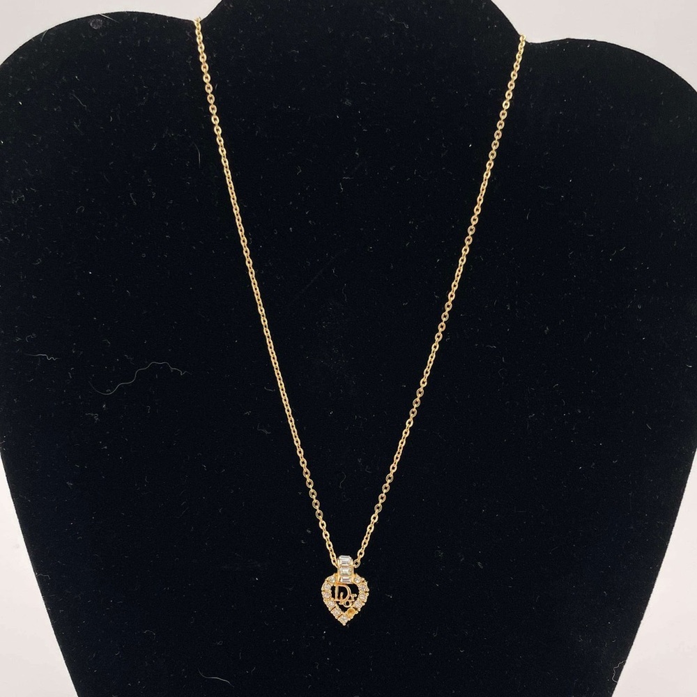 Like New Christian Dior Gold Tone Rhinestone Open Heart Necklace